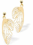 Delicate Golden Wing Drop Earrings 21mm in size See matching necklace GP17 Hypoallergenic: Nickel, Lead and Cadmium Free Delivered in a soft, black, velveteen pouch