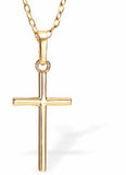 Golden Classic Cross Necklace 29mm in size with 18" Chain Hypoallergenic: Nickel, Lead and Cadmium Free Delivered in a soft, black, velveteen pouch