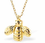 Glowing Golden Bee Necklace 13mm in size with 18" Chain Hypoallergenic: Nickel, Lead and Cadmium Free Delivered in a soft, black, velveteen pouch