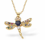 Golden Ornate Dragonfly Necklace with Ornate Pave Crystal 30mm in size with 18" Chain Hypoallergenic: Nickel, Lead and Cadmium Free Delivered in a soft, black, velveteen pouch