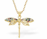 Golden Dragonfly Necklace with Multi Coloured Pave Crystal