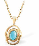 Golden Coloured Quirky Oval Framed Turquoise Necklace