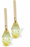 Golden Long Drop Earrings with Green  Jonquil Briolette Crystal