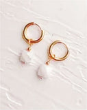 Golden Hoop with Natural White Turquoise Stone Earrings