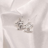 Silver Coloured Bonnie the Long Horn Highland Cow Drop Earrings, Rhodium Plated