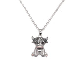 Silver Coloured Rosie the Long Horn Highland Cow Necklace with a choice of chains