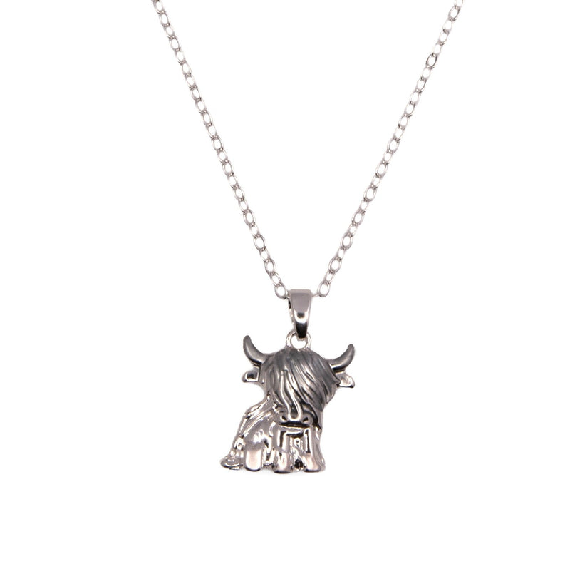 Silver Coloured Twyla the Long Horn Highland Cow Necklace with a choice of chains