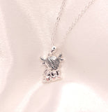 Silver Coloured Twyla the Long Horn Highland Cow Necklace with a choice of chains