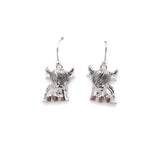 Silver Coloured Twyla the Long Horn Highland Cow Drop Earrings, Rhodium Plated