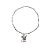 Stretch Charm Bracelet with Silver Coloured Beads and Twyla Highland Cow Charm