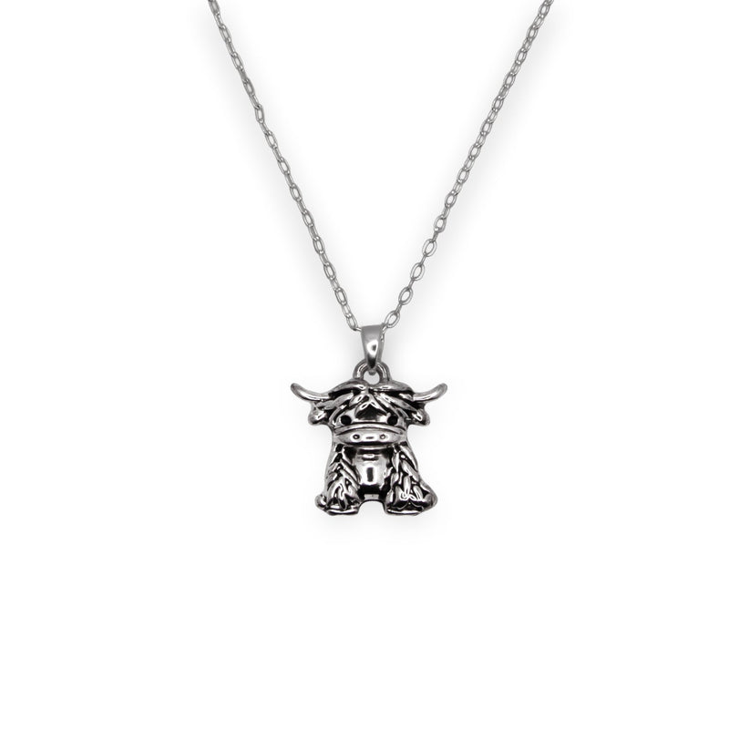 Silver Coloured Maisie the Long Horn Highland Cow Necklace with a choice of chains