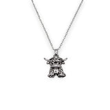 Silver Coloured Maisie the Long Horn Highland Cow Necklace with a choice of chains
