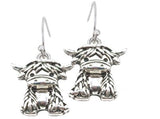 Silver Coloured Maisie the Long Horn Highland Cow Drop Earrings, Rhodium Plated