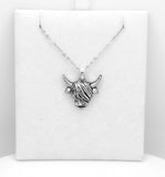 Silver Coloured Aileen Long Horn Highland Cow Necklace with a choice of chains