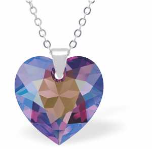 Austrian Crystal Multi Faceted Miniature Special Cut Heart Necklace in Montana Blue