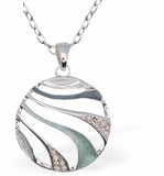 Designer Circular Necklace with Waves,  Rhodium Plated