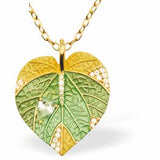 Designer Rain Forest Leaves Necklace in Green and Yellow,  Rhodium Plated