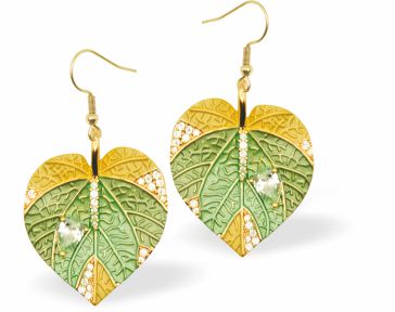 Designer Rain Forest Leaves Earrings in Green and Yellow, &nbsp;Rhodium Plated
Hypoallergenic: Nickel, Lead and Cadmium Free
18mm in size, Golden chain
Colour: Green and yellow
Chain:&nbsp;Rhodium Plated, 18" with a 3" Extension
Delivered in a soft, black, velveteen pouch