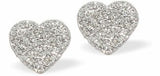 Sparkling multi crystalled pave Heart Stud Earrings Silver Coloured Rhodium Plated. 8mm in size Hypoallergenic; Free from cadmium, lead and nickel Delivered in a soft, black, velveteen pouch