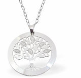 Circular Tree of Life with Leaves necklace, Rhodium Plated