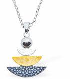 Fan style Necklace in Grey, Silver and Black, Rhodium Plated