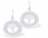 Circular Framed Glitzy Tree of Life Drop Earrings, Silver Coloured, Rhodium Plate