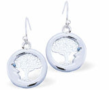 Tree of Life in Crescent Moon Drop Earrings, Silver Coloured, Rhodium Plate