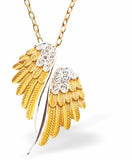 Golden Angel Wings Necklace Rhodium Plate 25mm in size See matching Earrings K641 Hypoallergenic; Free from cadmium, lead and nickel Delivered in a soft, black, velveteen pouch
