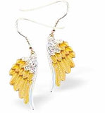 Golden Angel Wings Drop Earrings, Rhodium Plate