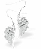 Silver Coloured Angel Wings Drop Earrings, Rhodium Plate