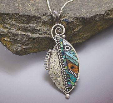 Boho Leaf Design Necklace, Rhodium Plated