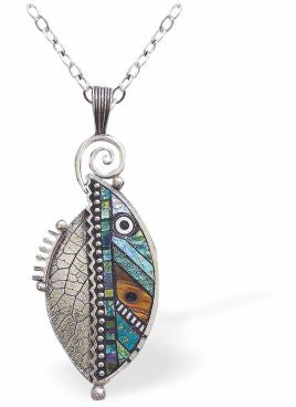 Boho Leaf Design Necklace, Rhodium Plated