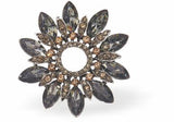 Sparkly, Black Diamond Flower Brooch, Rhodium Plated