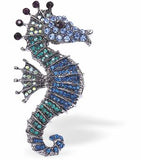 Sparkly, Beautiful Seahorse Brooch in Blues and Greens, Rhodium Plated