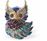 Beautiful Crazy Owl Brooch in Blues and Greens, Rhodium Plated
