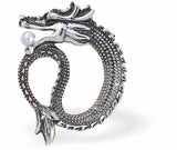 Dragon with Pearl Brooch, Rhodium Plated