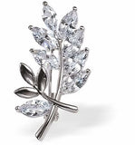 Glittering Crystal Leaves Brooch, Rhodium Plated