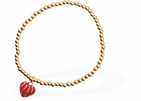 Dainty Heart Bracelet, Red and Golden Coloured, Rhodium Plated