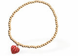 Dainty Heart Bracelet, Red and Golden Coloured, Rhodium Plated