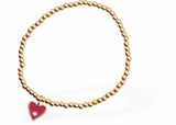 Dainty Heart Bracelet, Red and Golden  Coloured with Crystal Dot, Rhodium Plated