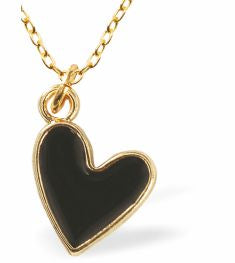 Dainty Heart Necklace, Black and golden Charm
Hypoallergenic: Nickel, Lead and Cadmium Free
11mm in size
Colour: Black and Golden Coloured
Chain:&nbsp;Rhodium Plated
Delivered in a soft, black, velveteen pouch