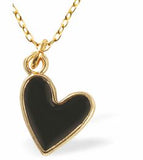 Dainty Heart Necklace, Black and Golden Coloured, Rhodium Plated
