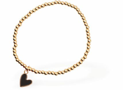 Dainty Heart Bracelet, Black Heart Charm
Hypoallergenic: Nickel, Lead and Cadmium Free

Colour: Black and Golden Coloured
Chain:&nbsp;Rhodium Plated
Delivered in a soft, black, velveteen pouch
