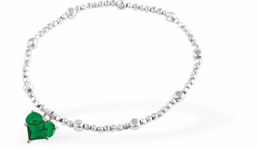 Dainty Heart Bracelet, Emerald Green Charm
Hypoallergenic: Nickel, Lead and Cadmium Free

Colour: White and Silver Coloured
Chain:&nbsp;Rhodium Plated
Delivered in a soft, black, velveteen pouch