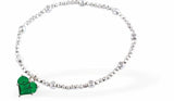 Dainty Heart Bracelet, Emerald Green Charm
Hypoallergenic: Nickel, Lead and Cadmium Free

Colour: White and Silver Coloured
Chain:&nbsp;Rhodium Plated
Delivered in a soft, black, velveteen pouch