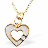 Dainty Heart Hollow Heart Necklace,White and Golden Coloured with Crystal Dot, Rhodium Plated