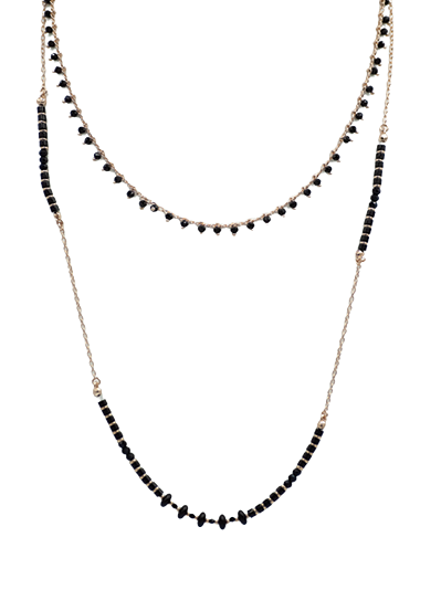 Long Mixed Double Chain Beaded Gold Plated Necklace

Black Beads
140cm in size
Colour: Black
Chain: Gold Plated Chain
See matching drop earrings LB31
Delivered in a soft, grey, velveteen pouch