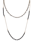 Long Mixed Double Chain Beaded Necklace, Gold Plated with Black Beads