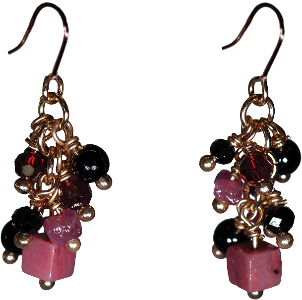 Multi-beaded Black, burgundy and purple Drop Earrings
&nbsp;Gold Coloured Fish-hooks, Rhodium Plated

Colour: Black, burgundy and purple
See matching Double Necklace LB32
Long Mixed Single Chain Beaded Gold Plated Necklace
Delivered in a soft, grey, velveteen pouch