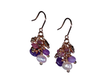 Multi-beaded pearl, burgundy and purple Drop Earrings
&nbsp;Gold Coloured Fish-hooks, Rhodium Plated

Colour: Pearl, burgundy and purple
See matching Necklace LB34
Delivered in a soft, grey, velveteen pouch